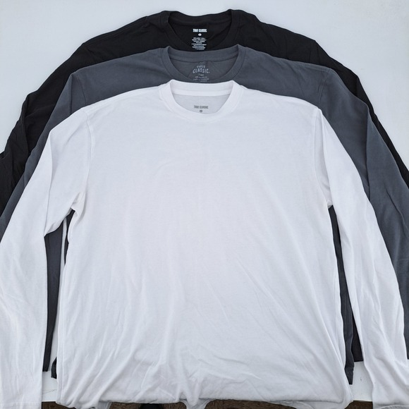 Lot of 3 True Classic Long Sleeve T-Shirt Mens XL Cotton Blend Black Gray White - Picture 2 of 9